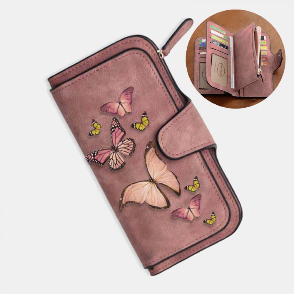 Women Butterfly Four Fold Wallet Purse 14 Card Slot 5.5 Inch Phone Bag Women Butterfly Four Fold Wallet Purse 14 Card Slot 5.5 Inch Phone Bag