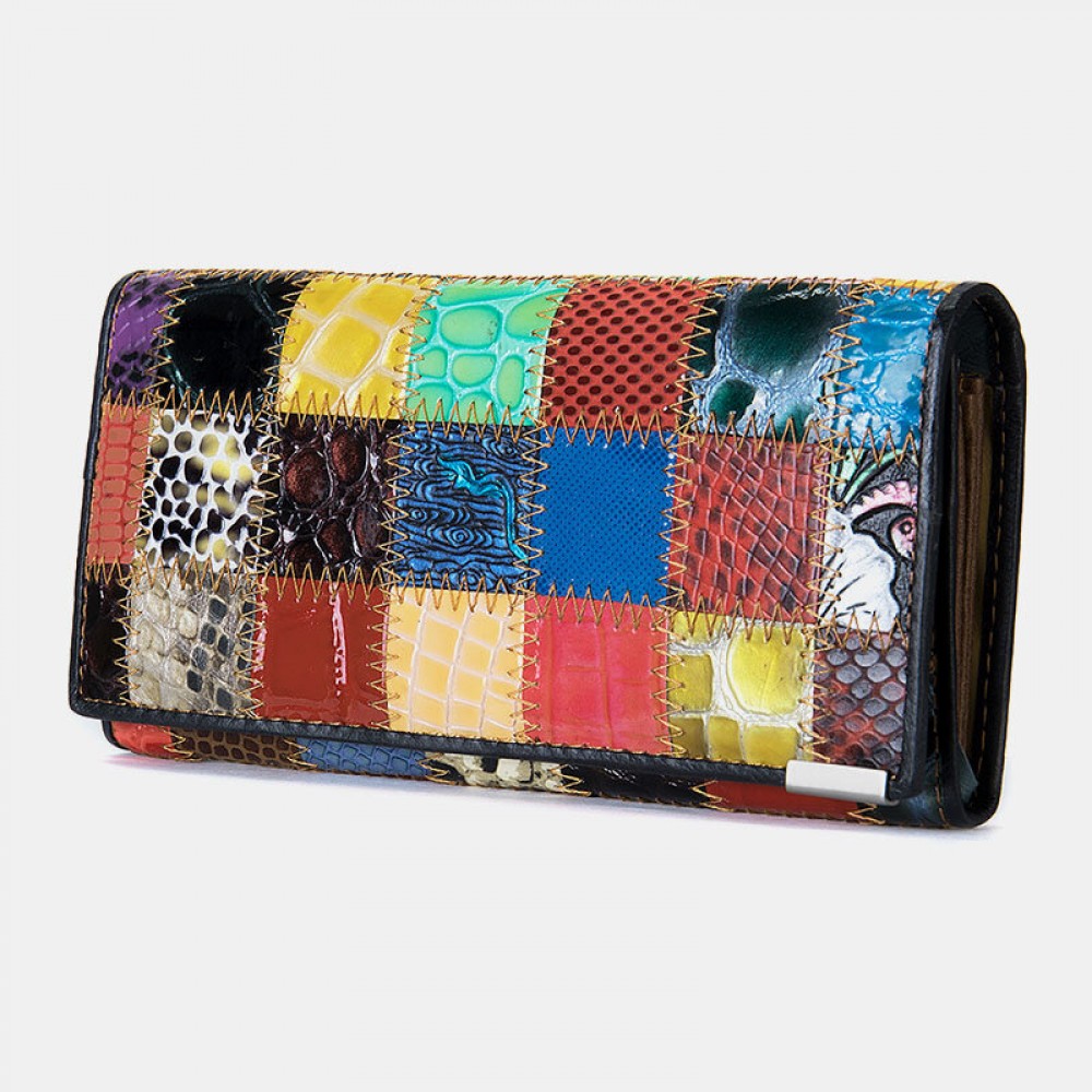 Women Genuine Leather Bifold Colored Geometric Pattern Multi-card Slot Card Case Money Clip Coin Purse Long Clutch Wallets Women Genuine Leather Bifold Colored Geometric Pattern Multi-card Slot Card Case Money Clip Coin Purse Long Clutch Wallets