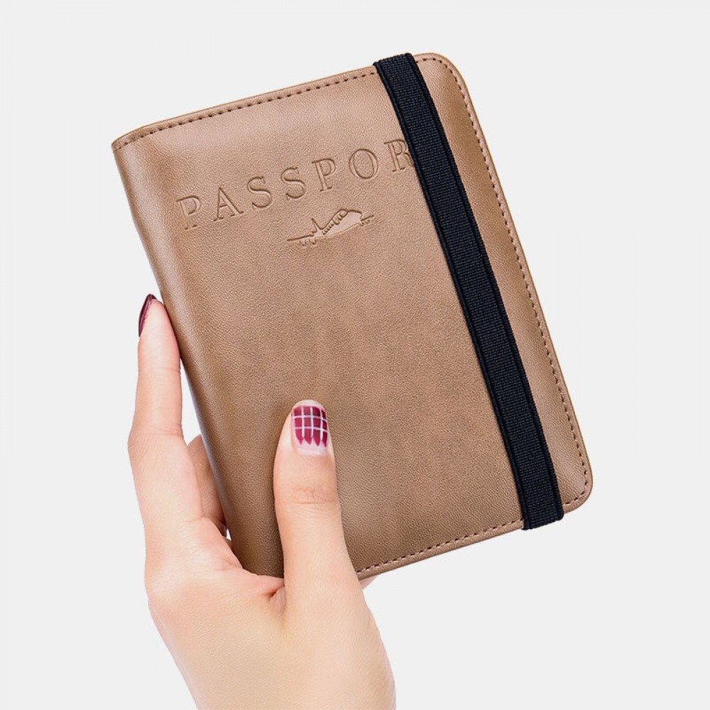 Unisex Genuine Leather RFID Multifunction Multi-card Slot Travel Passport Bag Wallet With Elastic Strap Unisex Genuine Leather RFID Multifunction Multi-card Slot Travel Passport Bag Wallet With Elastic Strap