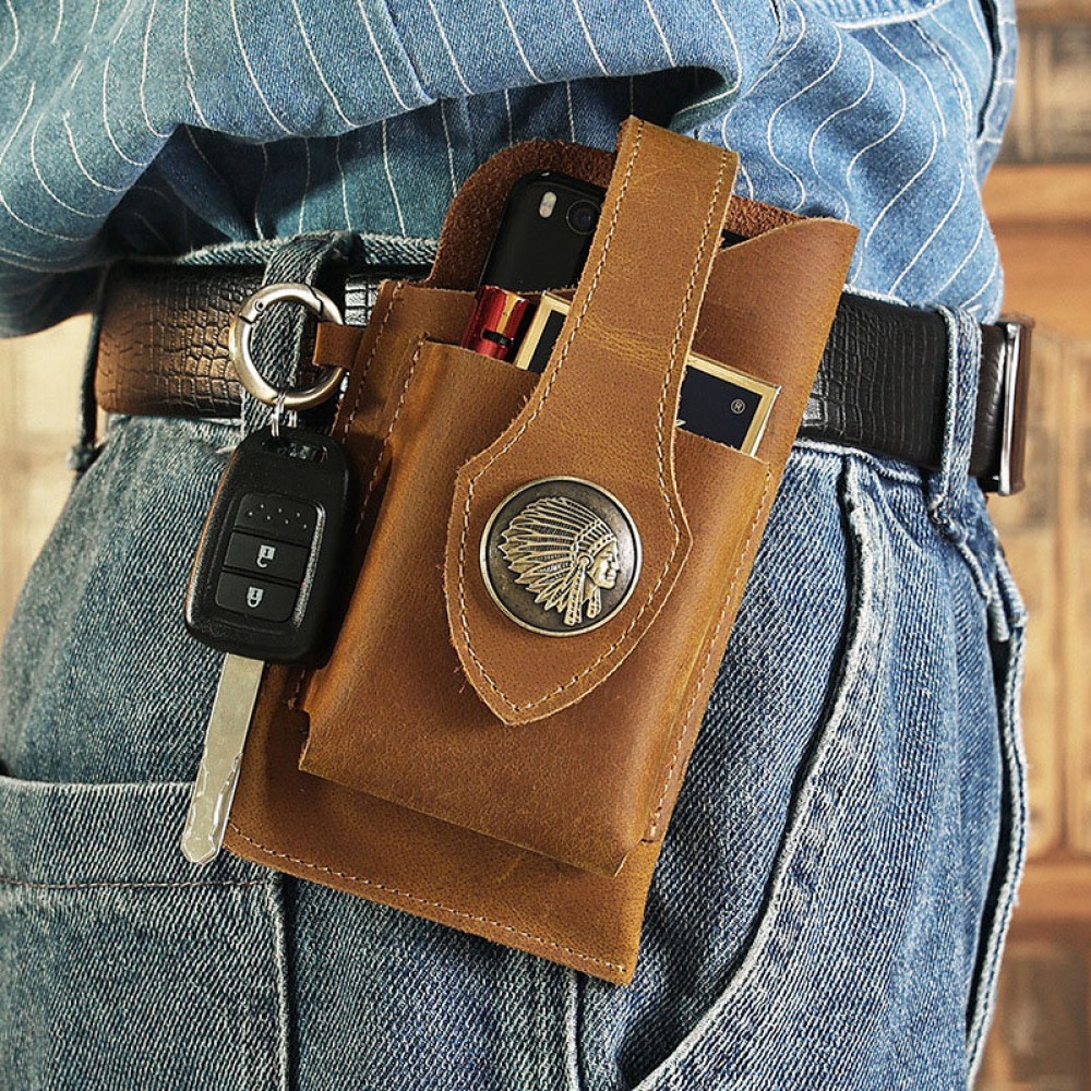 Men First Layer Cowhide Wear Resistant Clasp Waist Bag Retro 6.5 Inch Phone Bag Belt Bag Men First Layer Cowhide Wear Resistant Clasp Waist Bag Retro 6.5 Inch Phone Bag Belt Bag