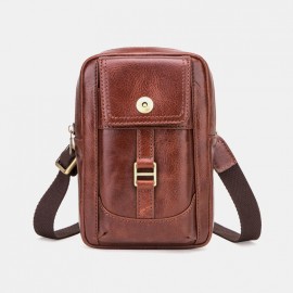 Men Genuine Leather Retro Fashion 5.8 Inch Phone Bag Multi-carry Crossbody Bag Waist Bag