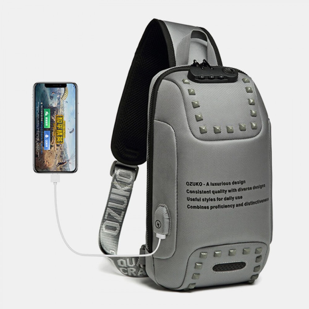Men Oxford Letter Front Password Lock Anti-theft Design USB Charging Crossbody Bag Multi-pockets Multi-compartments Chest Bag Men Oxford Letter Front Password Lock Anti-theft Design USB Charging Crossbody Bag Multi-pockets Multi-compartments Chest Bag