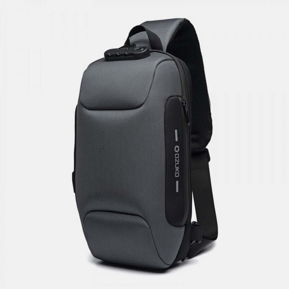 Men Oxford Password Lock Anti-theft Waterproof Reflective Design Crossbody Bag Multi-compartments USB Charging Chest Bag Men Oxford Password Lock Anti-theft Waterproof Reflective Design Crossbody Bag Multi-compartments USB Charging Chest Bag