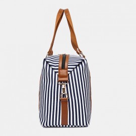Men Canvas Stripe Pattern Large Capacity Handbag Crossbody Shoulder Bag Travel Bag
