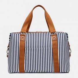 Men Canvas Stripe Pattern Large Capacity Handbag Crossbody Shoulder Bag Travel Bag
