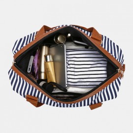 Men Canvas Stripe Pattern Large Capacity Handbag Crossbody Shoulder Bag Travel Bag