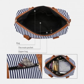 Men Canvas Stripe Pattern Large Capacity Handbag Crossbody Shoulder Bag Travel Bag