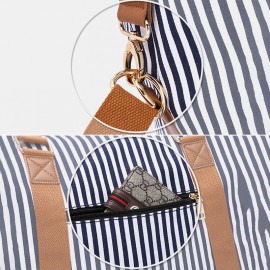 Men Canvas Stripe Pattern Large Capacity Handbag Crossbody Shoulder Bag Travel Bag